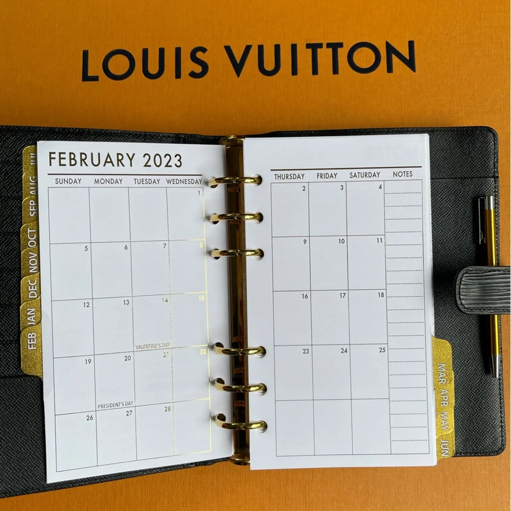 2026 or 2027  Fits Louis Vuitton Agenda Monthly Tabbed Insert Refill Calendars